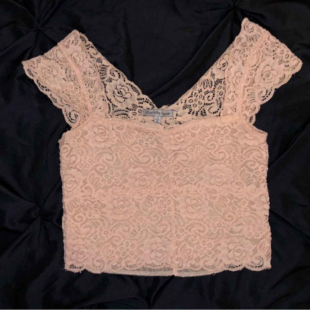Charlotte Russe lace pink crop top